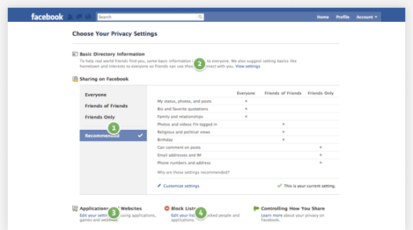 Neue  Facebook Privacy Settings